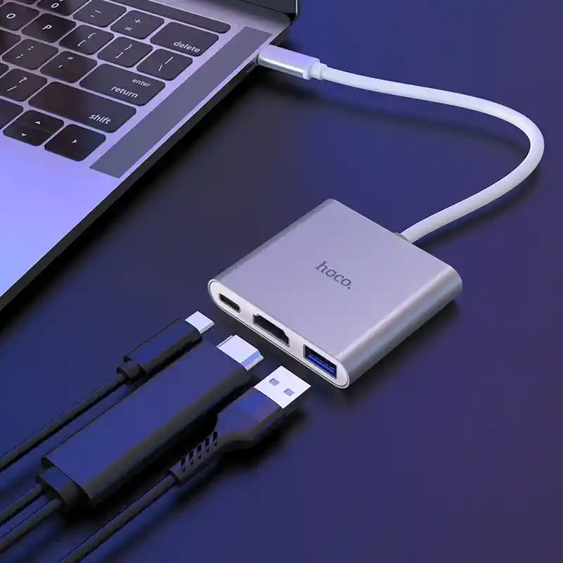 Hub Adaptador Tipo C A Hdmi+usb+c 3.0- Hoco Hb14