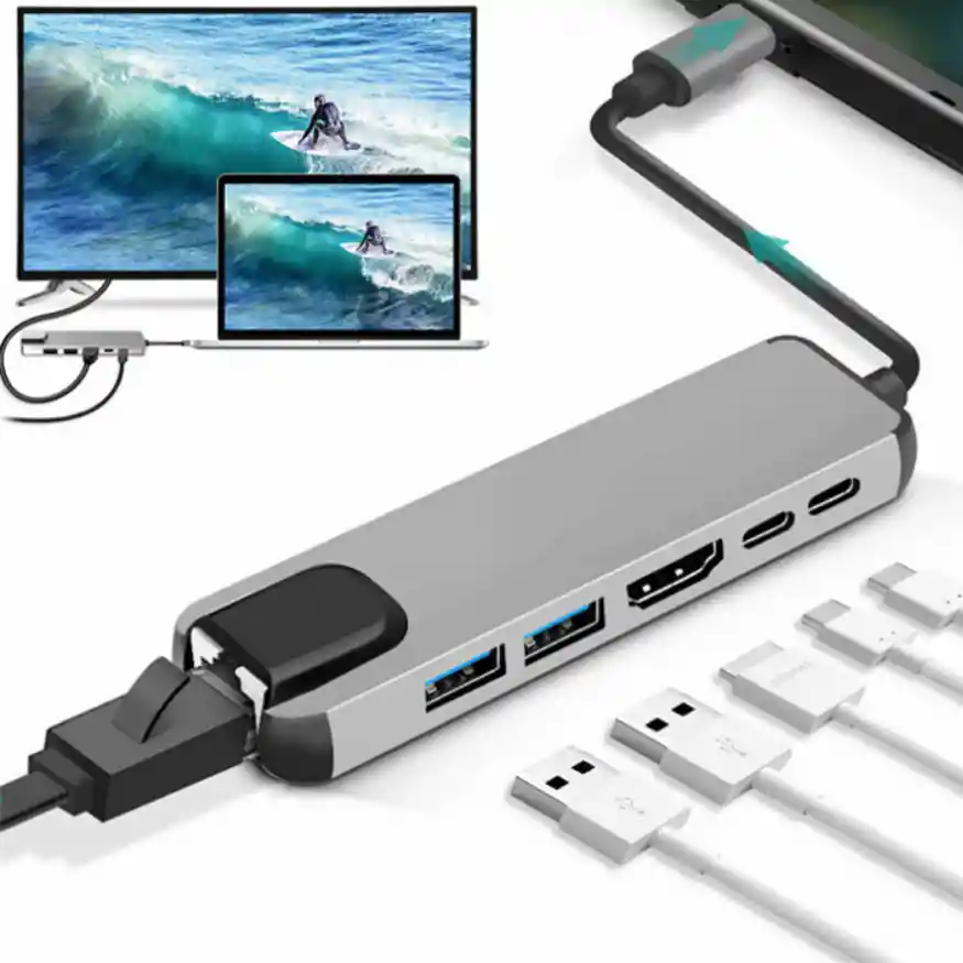 Hub Usb C A Red Rj45 Hdmi 6 En 1