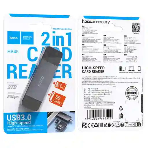 Lector De Tarjetas Sd Usb + Tipo C 2.0 O 3.0 - Hoco “hb45 Spirit”