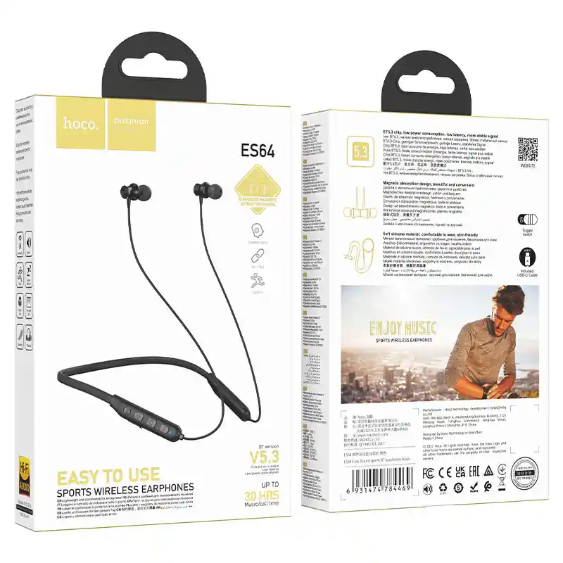 Audífonos Bluetooth Deportivos - Hoco Es64 Easy Sound Sports - Negro