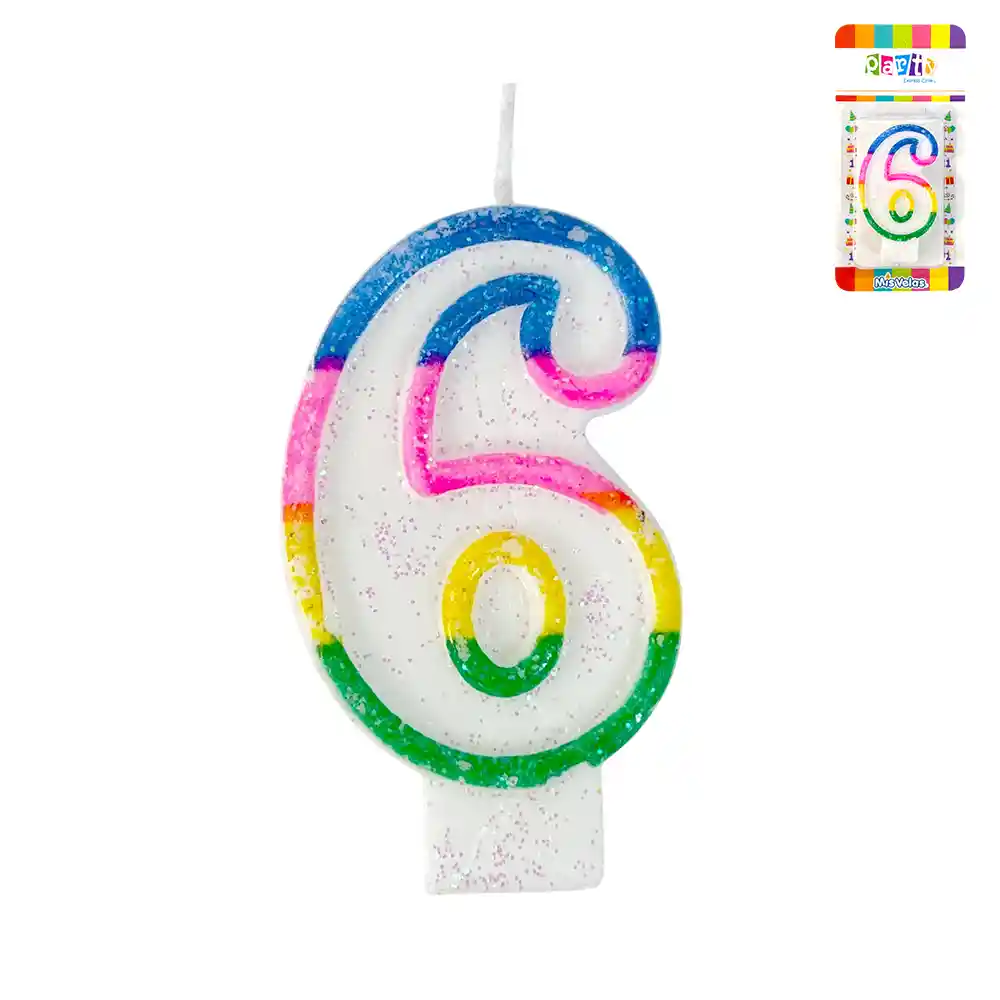 Vela Numeral Glitter # 6