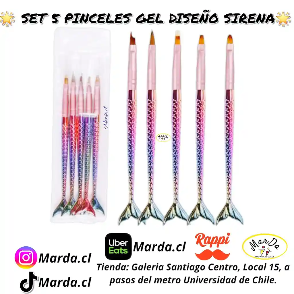 Set 5 Pinceles Gel Diseño Sirena