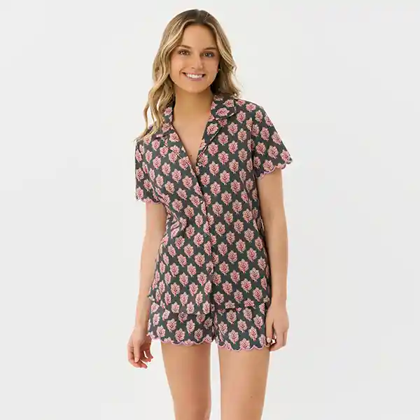 Pijama Camisero Boho Algodón L Azul