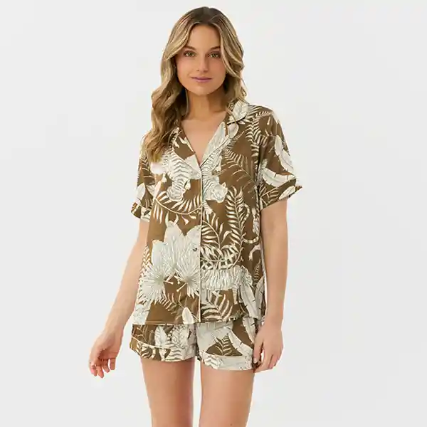 Pijama Camisero Jungla Santinado L Verde Musgo