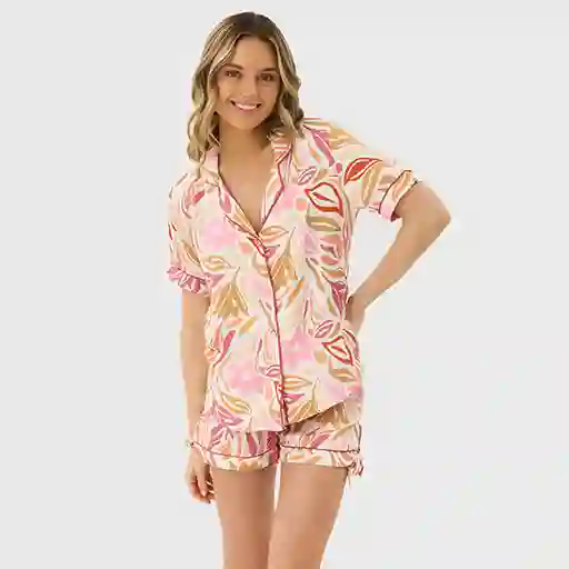 Pijama Camisero Floral L Rosado