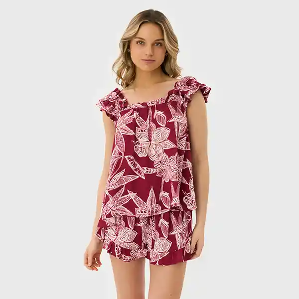 Pijama Vuelos Hojas L Burdeo