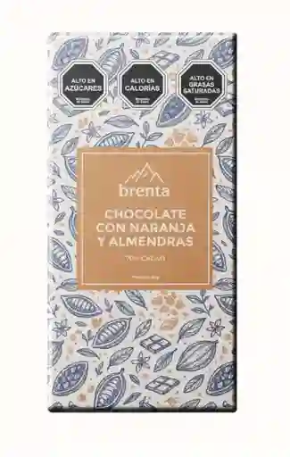 Chocolate Con Naranja Y Almendras 70% Cacao 95grs, Sin Lactosa