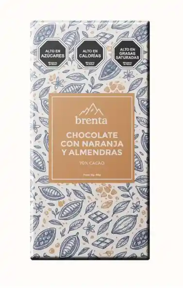 Chocolate Con Naranja Y Almendras 70% Cacao 95grs, Sin Lactosa