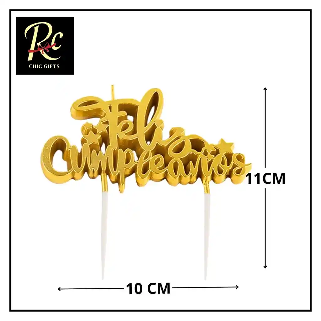 Vela Feliz Cumpleaños Cursiva Oro 11cm Pastel Decoración Lujo - Regalos Chic