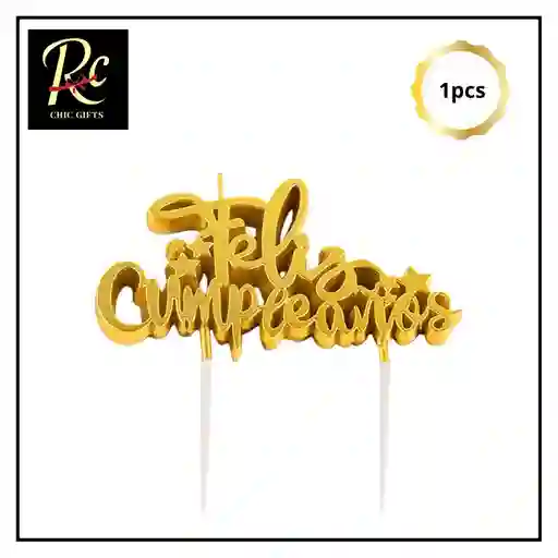 Vela Feliz Cumpleaños Cursiva Oro 11cm Pastel Decoración Lujo - Regalos Chic