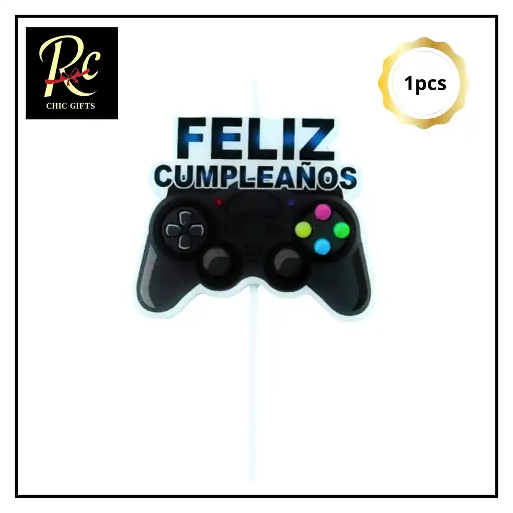 Vela Gamer Control Consola Feliz Cumpleaños 10cm Videojuegos - Regalos Chic