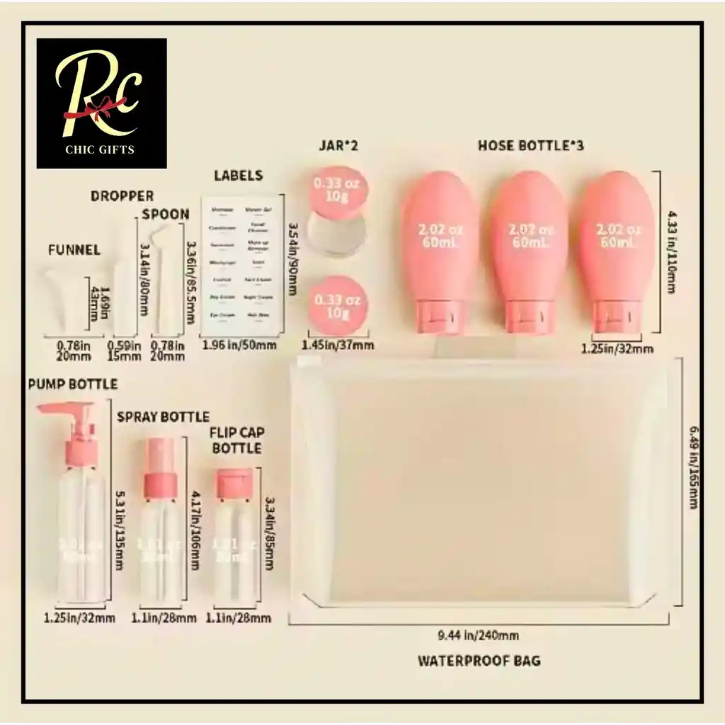 Kit Viaje Botellas 10 En 1 Antifugas Cosméticos Carry-on - Regalos Chic