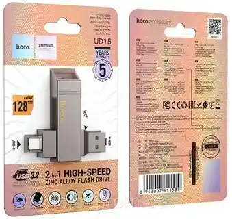 Pendrive Dual Usb+tipo C Ud15 128gb Hoco