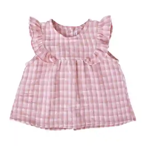 Warmi Blusa Celeste Lino Cuadrille Palo Rosa 3a6