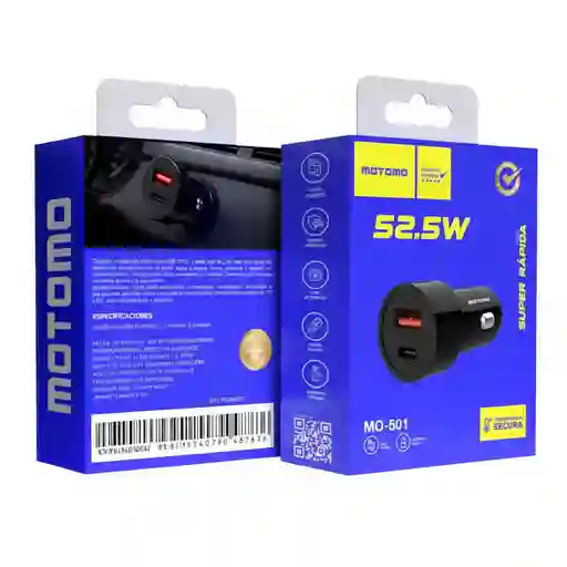 A/c Cargador De Auto Motomo 52.5w Carga Rapida Pd20w Mo-501