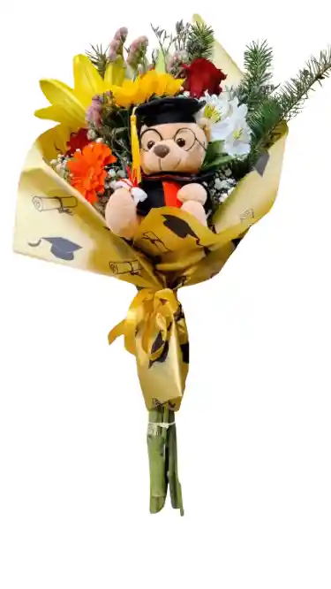 Ramo Con Mix De Flores Y Oso Grado Mediano