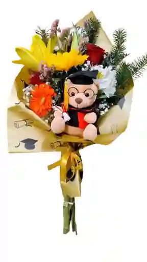Ramo Con Mix De Flores Y Oso Grado Mediano