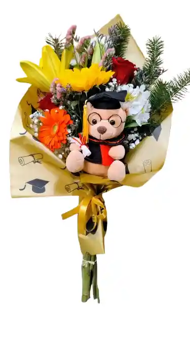 Ramo Con Mix De Flores Y Oso Grado Mediano