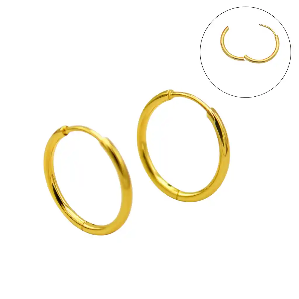 Argollas Lisas Minimalistas 14mm Chapadas En Oro 18k Titanio Astm F136
