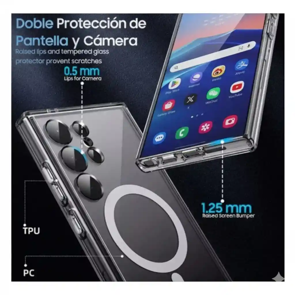 Carcasa Transparente Magnética Samsung S24 ultra Esquinas Reforzadas