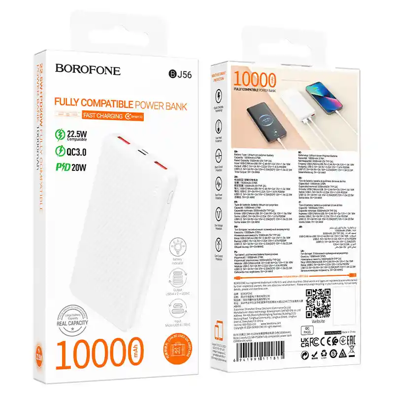 Powerbank Cargador Portatil 10.000 Mah Carga Rápida - Borofone Bj56