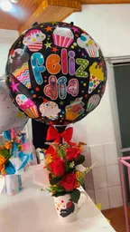 Tazon Decorado Rosas Y Globo