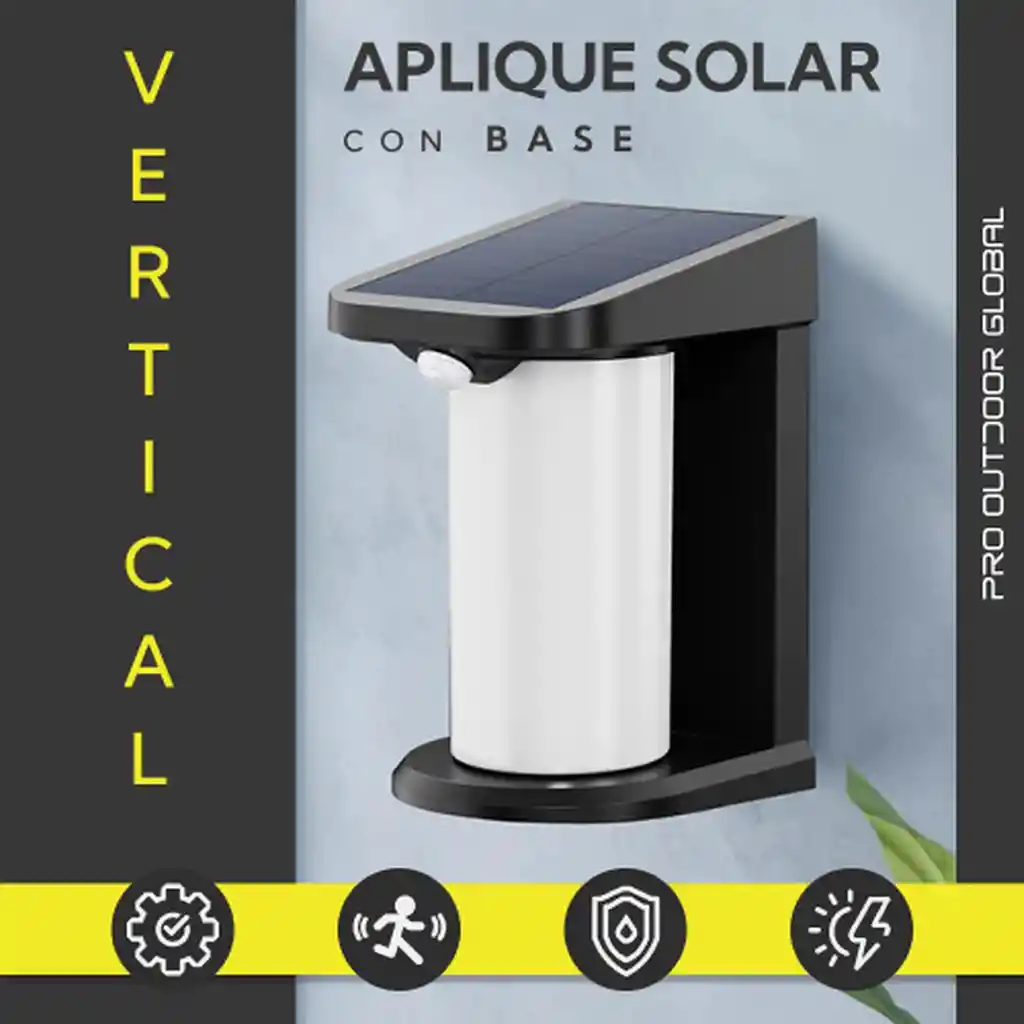 Aplique Solar Vertical Contra Agua Con Base Con Sensor Movimiento