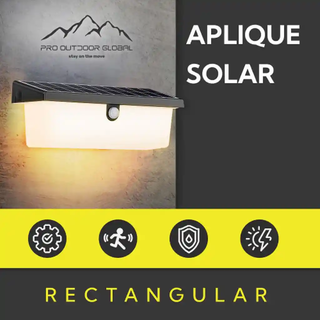Aplique Solar Rectangular Contra Agua Con Sensor De Movimiento