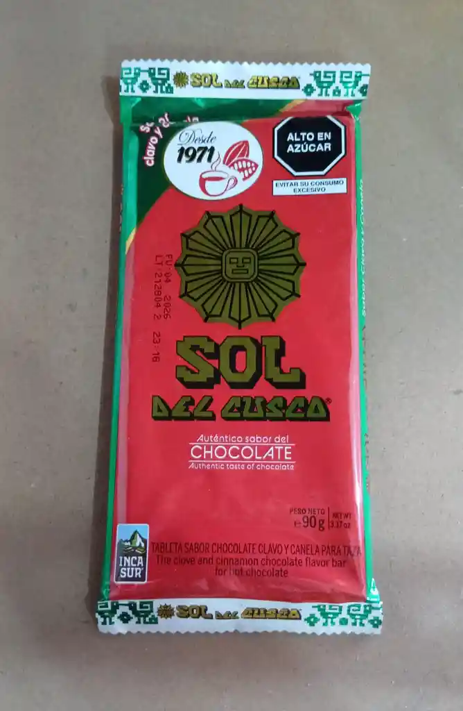 Chocolate En Barra 90g Sol Del Cusco
