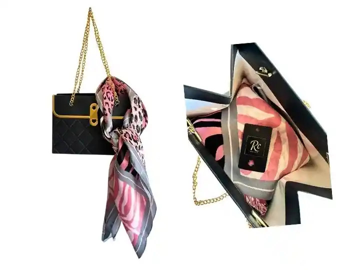 Bolsa Estilo Cartera Con Cadenas Doradas + Pañuelo Animal Print – Regalos Chic