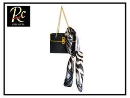 Bolsa Estilo Cartera Negra Con Cadena Dorada + Pañuelo Animal Print – Regalos Chic