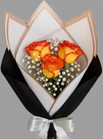 3 Rosas Naranjas En Bouquet