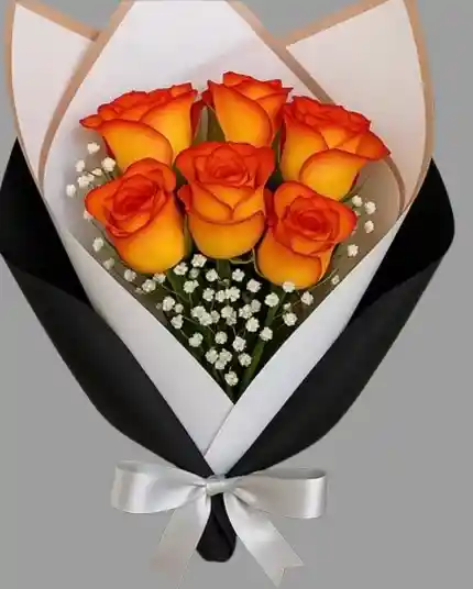 6 Rosas Naranjas En Bouquet