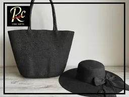 Set Negro De Verano: Bolso Y Sombrero En Paja Trenzada Elegante – Regalos Chic