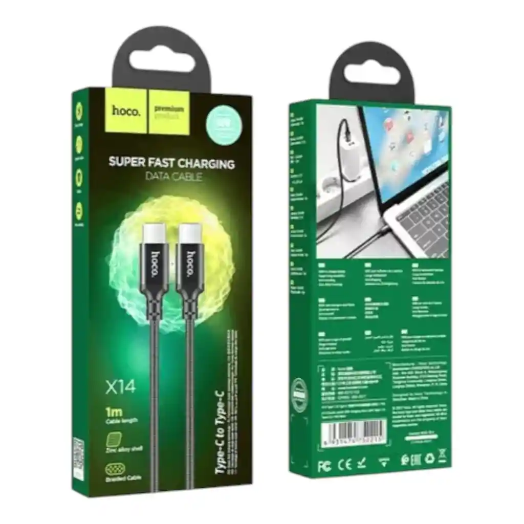 Cable Reforzado Hoco X14 Type-c 60w Para Laptop Y Celular