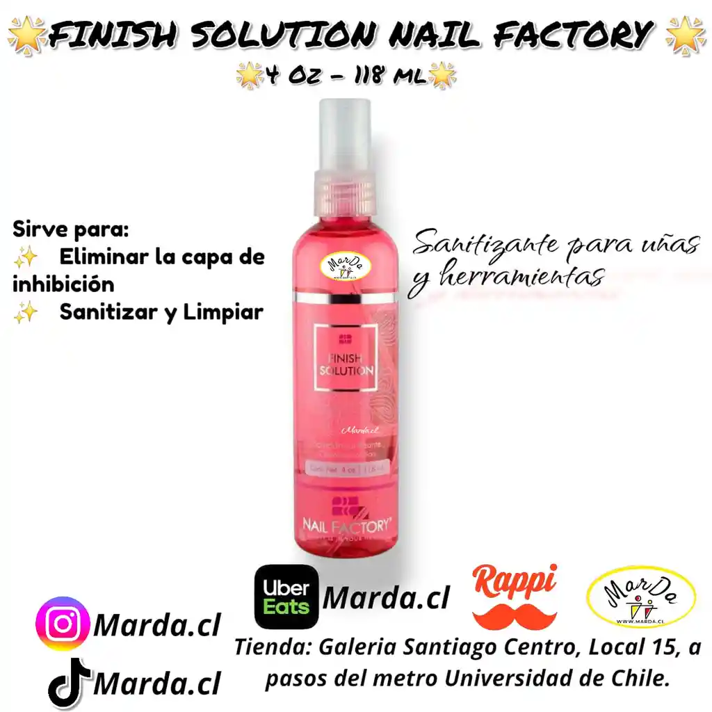 Finish Solution Sanitizante Para Uñas 4 Oz 118 Ml Nail Factory