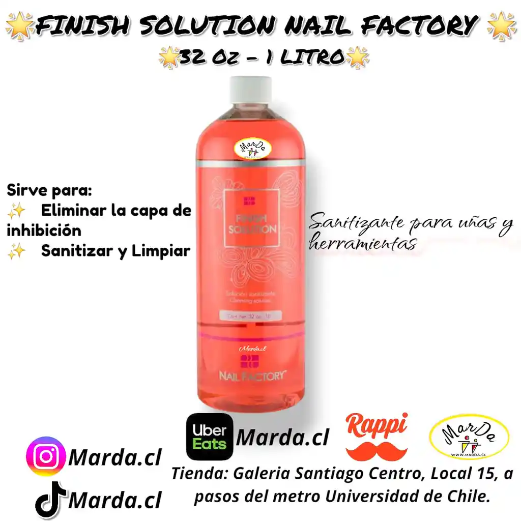 Finish Solution Sanitizante Para Uñas 32 Oz 1 Litro Nail Factory