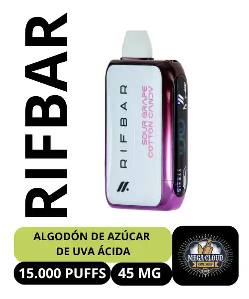 Rifbar Turbo X Vape Desechable 15000 Puffs – Sour Grape Cotton Candy 4.5 % Nicotina / Rifbar Turbo X Disposable Vape 15000 Puffs – Sour Grape Cotton Candy 4.5 % Nicotine