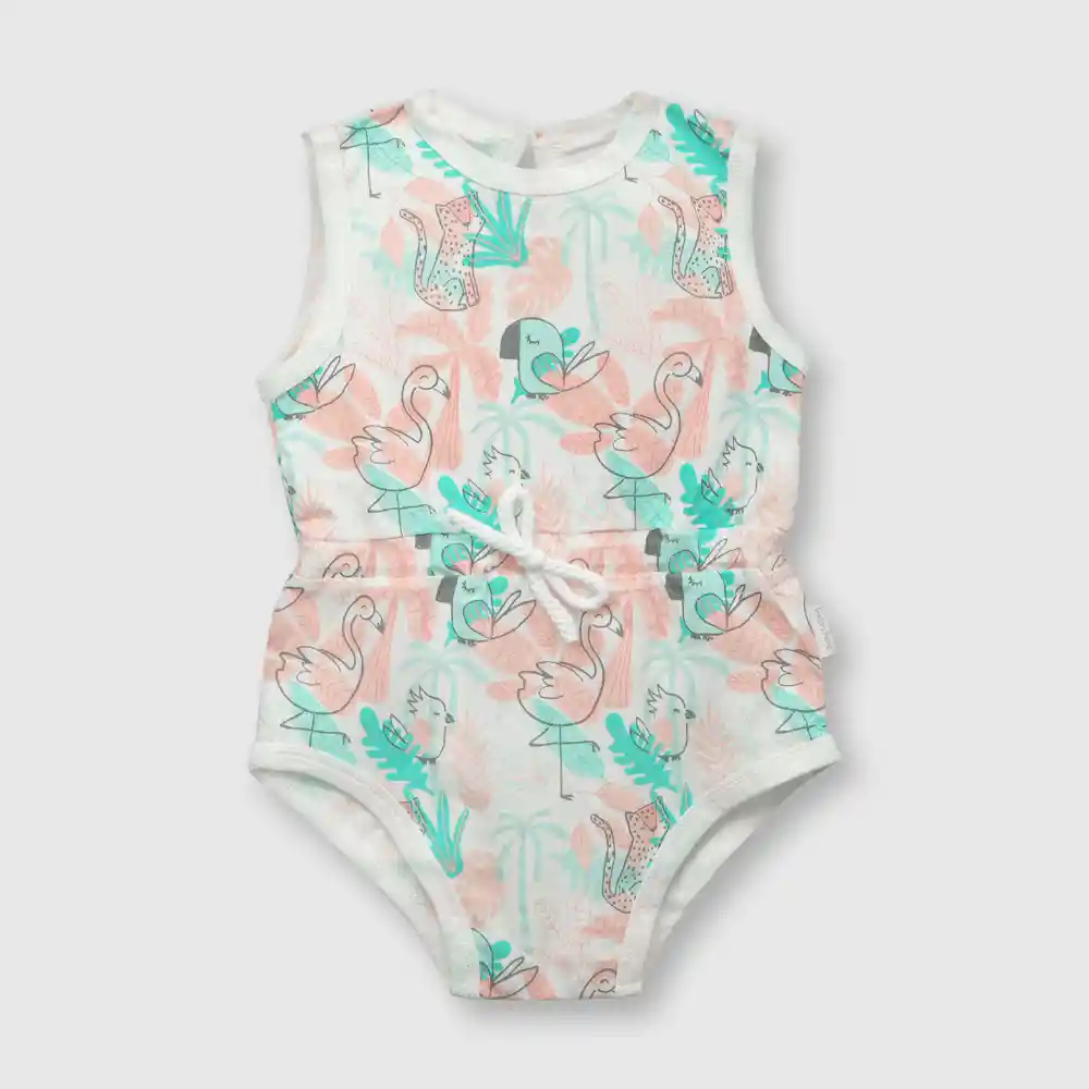 Enterizo Osito De Safari Bebé Niña Blanco Talla 0/3m