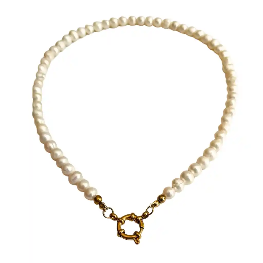 Gargantilla Choker Perlas Naturales De Rio Chapado En Oro 18k Riviere