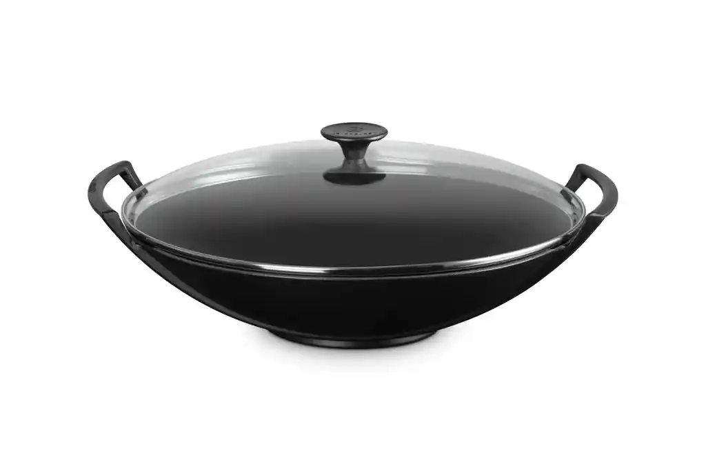 Wok Con Tapa De Vidrio 36cm Negro Mate