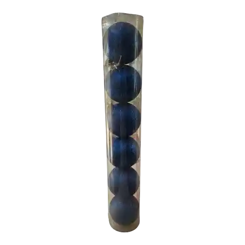 Esferas Navideñas Color Azul Indigo Con Glitter Pack 6unds 7cm Remate