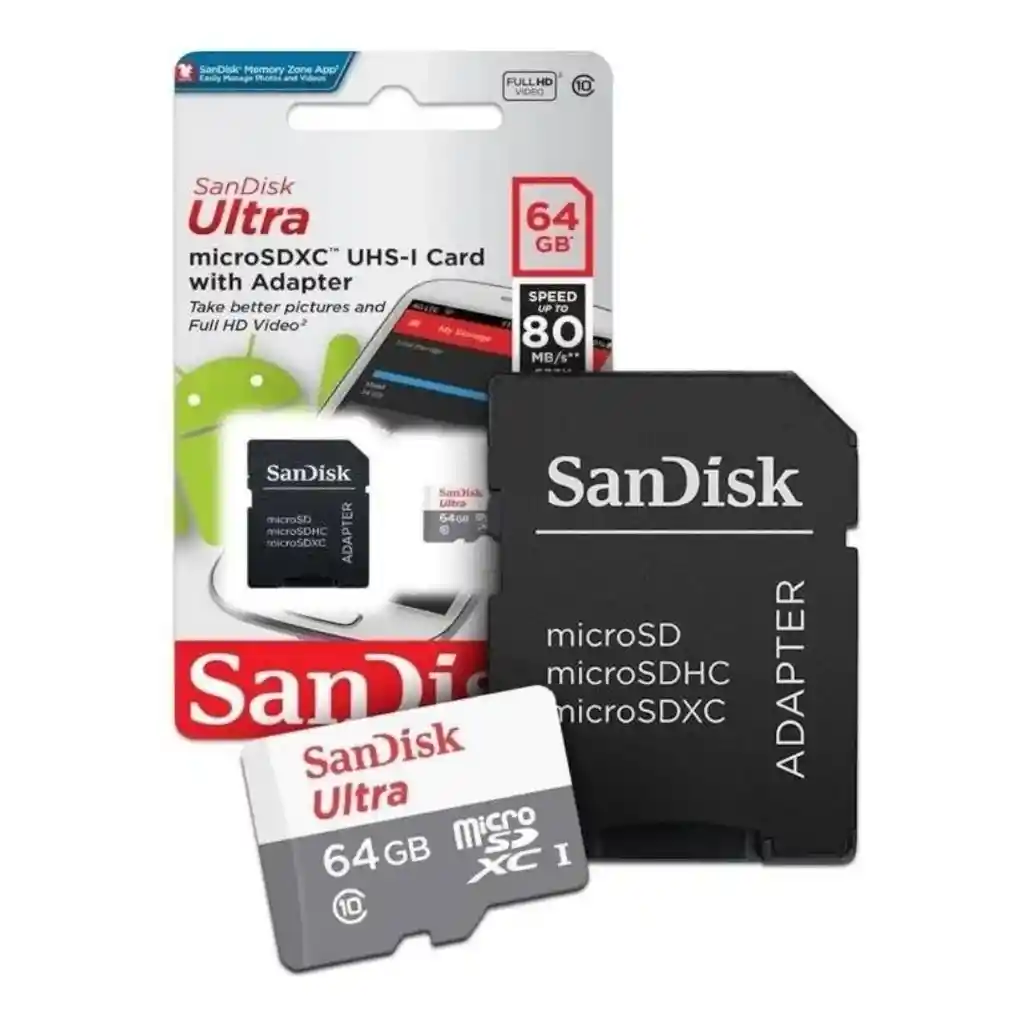 Tarjeta De Memoria Microsd 64gb Sandisk + Adaptador 100mb/s