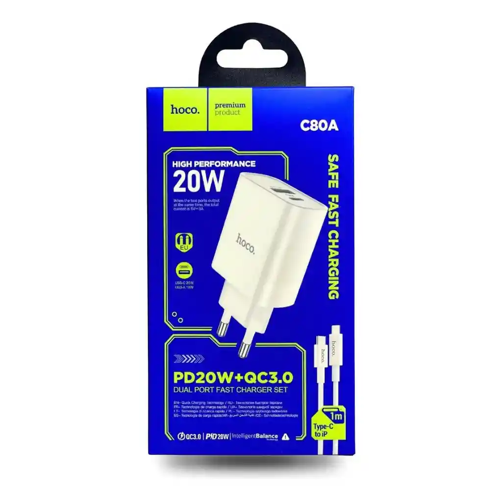Cargador Hoco C80a 20w Para Iphone Color Blanco