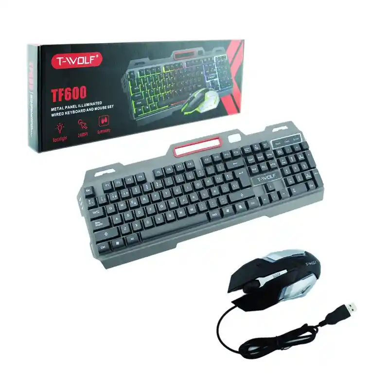 Kit Teclado + Mouse Gamer T-wolf T600 Cable Retroiluminado Led