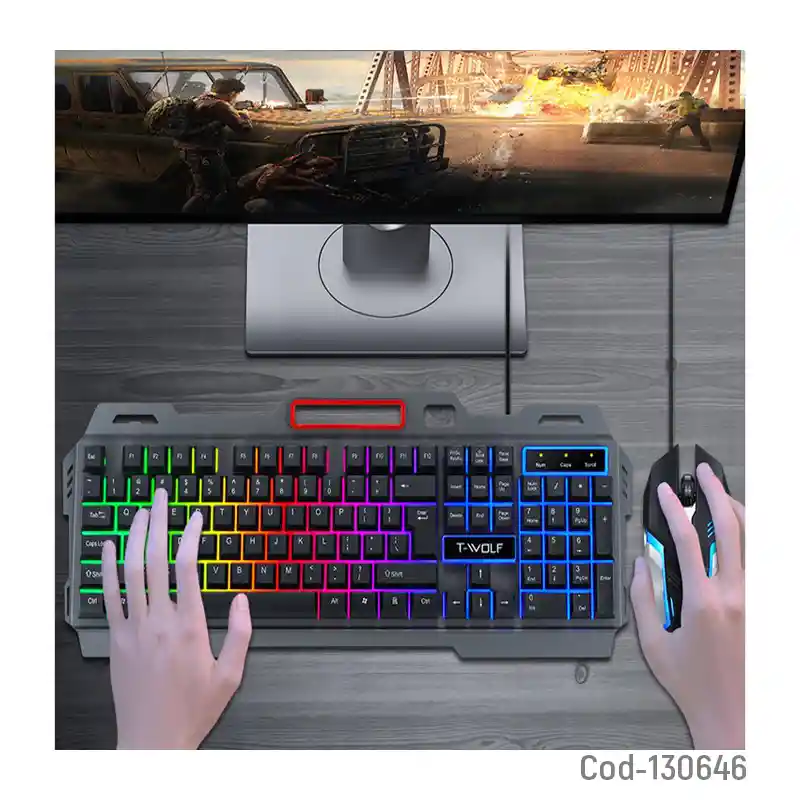 Kit Teclado + Mouse Gamer T-wolf T600 Cable Retroiluminado Led