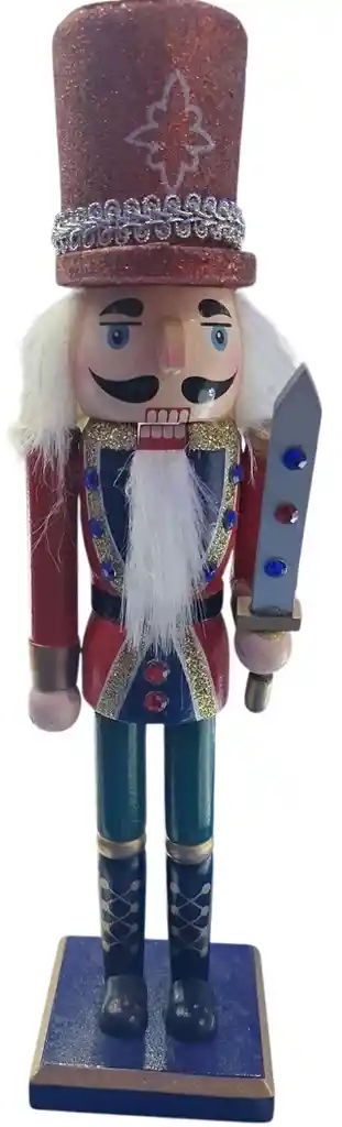 Figura De Cascanueces De Madera Con Espada 30 Cm Rojo Con Azul