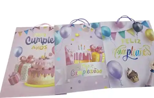 Bolsa De Regalo Feliz Cumpleaños 26x32x10 Rosado
