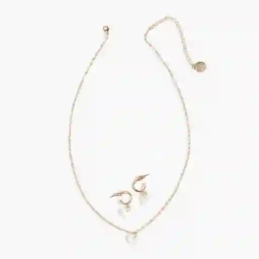 Set Collar Y Aros Corazón Blanco Dorado