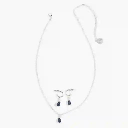 Set Collar Y Aros Piedra Plateado